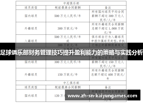 足球俱乐部财务管理技巧提升盈利能力的策略与实践分析 足球俱乐部财务管理技巧提升盈利能力的策略与实践分析