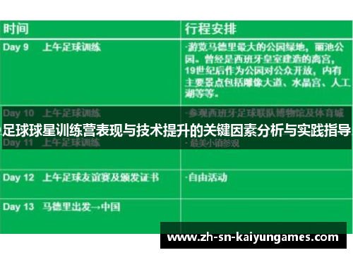 足球球星训练营表现与技术提升的关键因素分析与实践指导